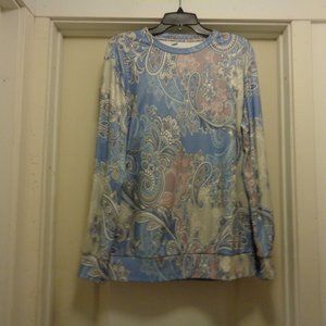 EXCLUSIVE ICEY BLUE & BLUSH PAISLEYS SWEATSHIRT BLOUSE X LG
